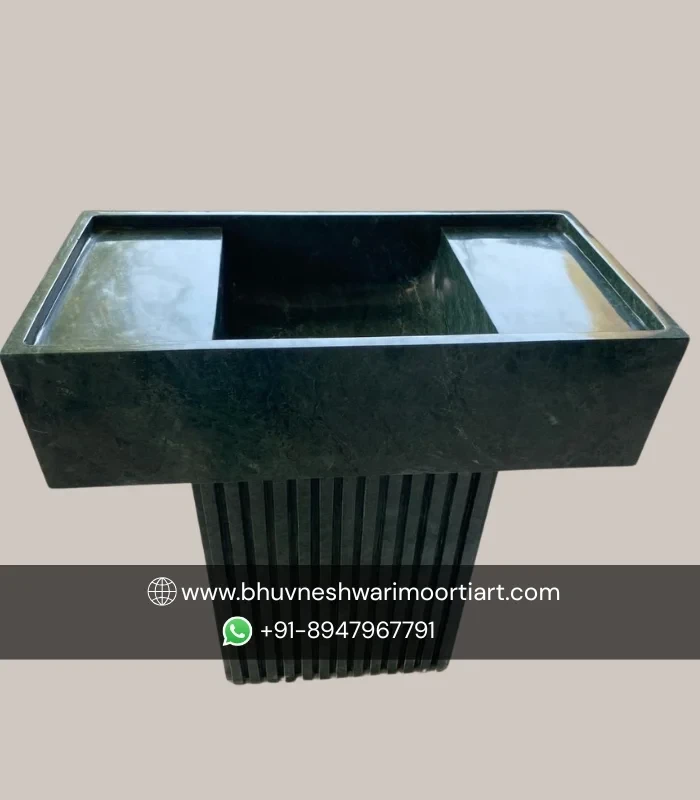 Handcrafted Fluted Green Marble Monolithic Pedestal Basin Sink