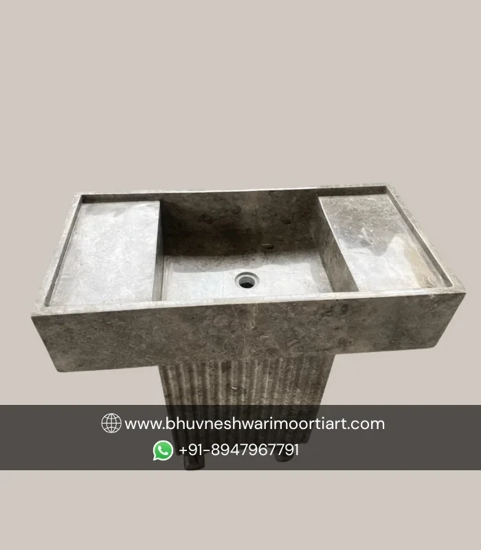 Tundra Gray Marble Rectangular Wall-Mount Bathroom Sink