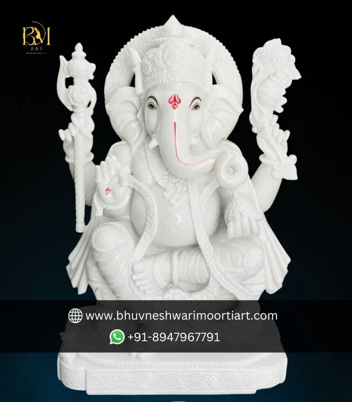 1.5 Feet Pure white Ganesh ji Marble