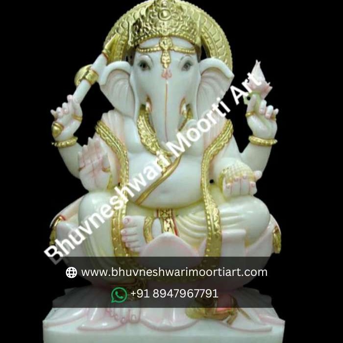 Marble Ganesh Ji Moorti on Lotus