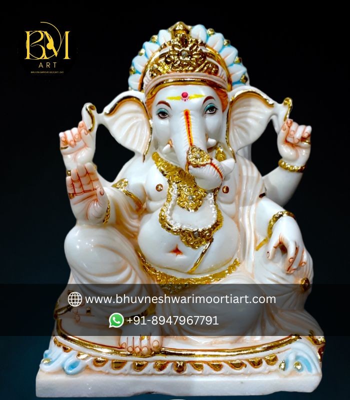 White Marble Antique Look Ganesh Ji Statue