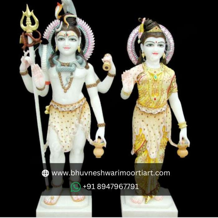 Standing Shiv Parvati Marble Statue