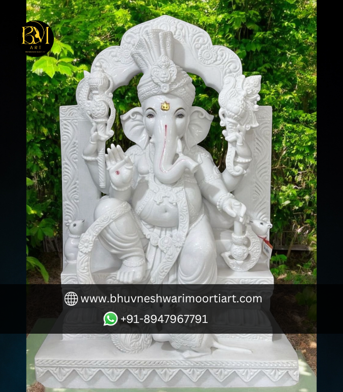 4-Feet White Marble Ganpati Ji statue