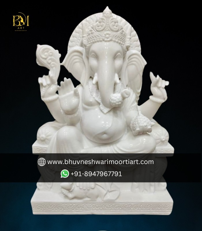 Marble Ganesha Murti on Singhasan