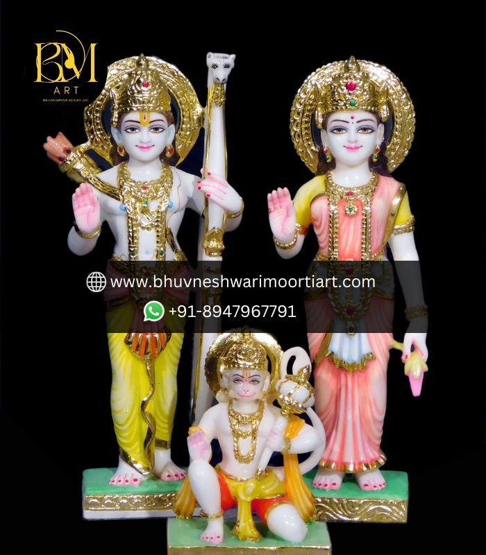 White Marble Ram Sita with Hanuman Statue