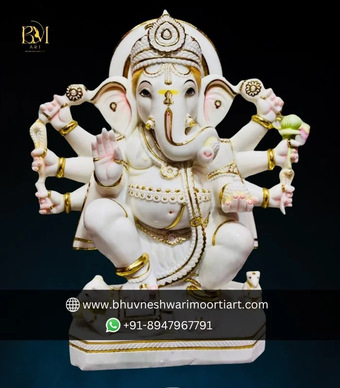 Ashtabhuja Marble Ganesha Statue