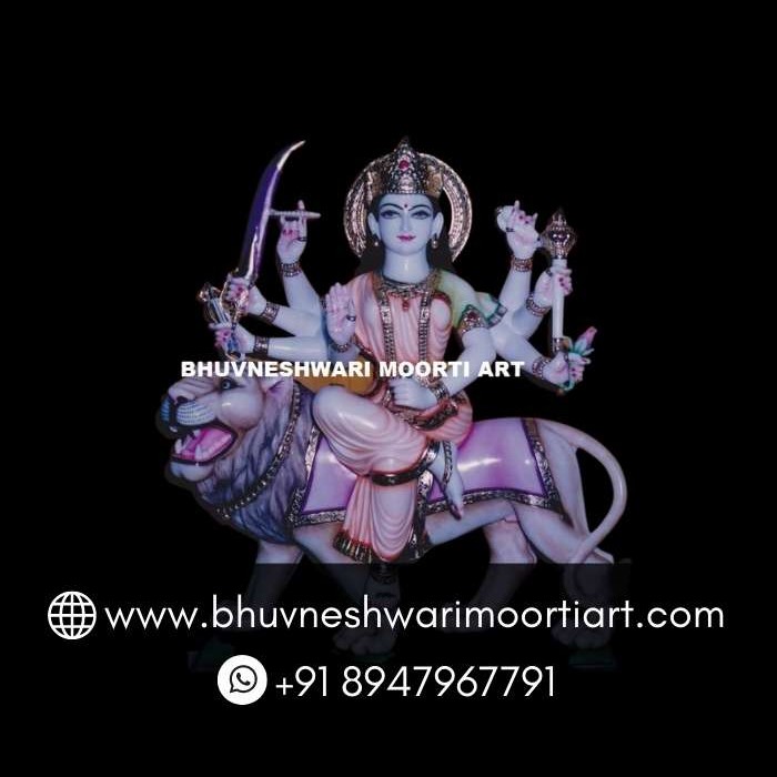 Divine Colorful Marble Durga Mata Statue