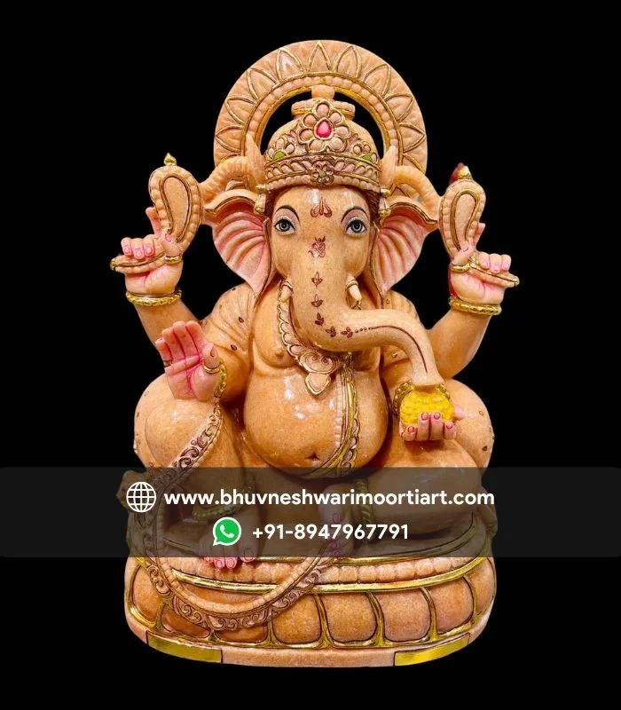 Orange 2.5 Feet Marble Ganesha Statue