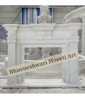 Hand-Carved White Stone Fireplace
