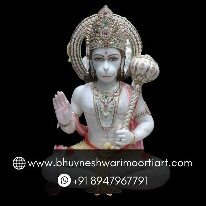 Pure White Hanuman Marble Statue in Sitting Position