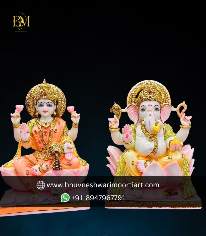 White Marble Laxmi Ganesh murties