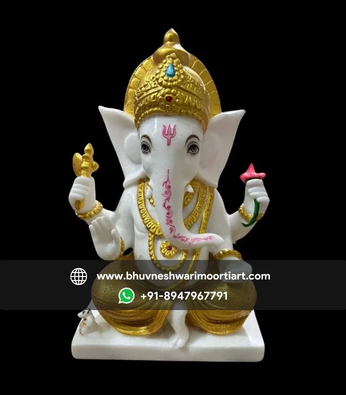 1.5 Feet Ganpati Ji in White Vietnam Marble