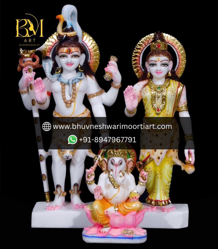 Marble Shiv and Parvati statues with Ganpati Ji