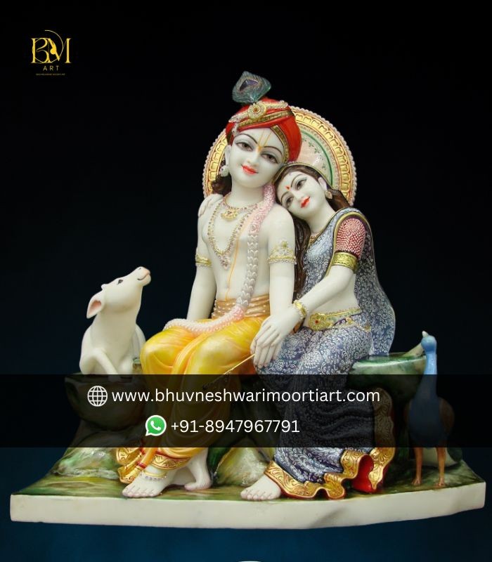 Master Piece of White Marble Radha Krishna Statue