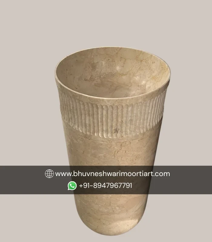 White Cylindrical Marble Pedestal Wash Basin