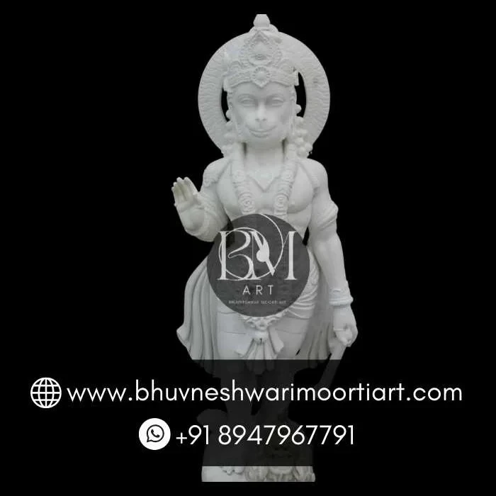 Pure White marble Hanuman Statue in Standing Position