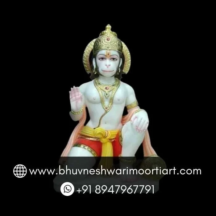 Divine White Marble Hanuman Idol in Blessing Pose