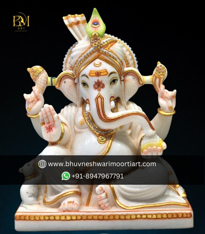 Marble Sitting Ganesha Murti
