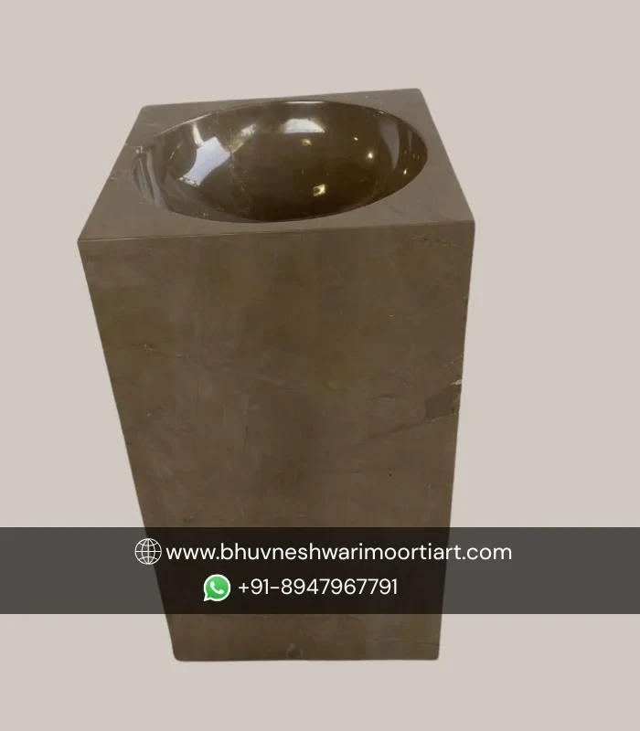 Modern Marble Pedestal Wash Basin with Rectangular Column Design