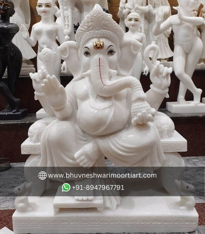 White Marble Ganesha Statue on Singhasan