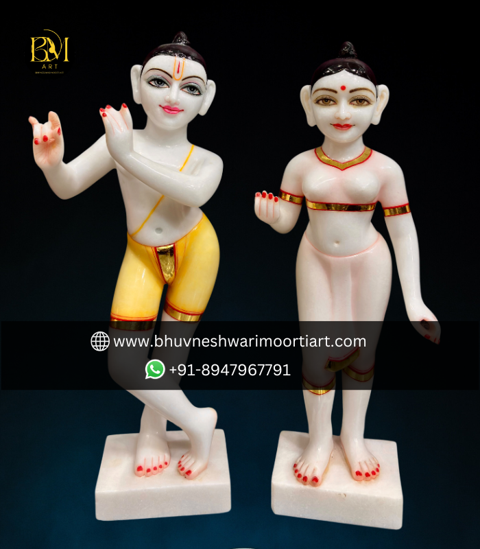 White Marble Iskcon Radha Krishna Statues