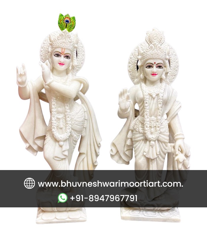 Pure White Marble Jugal Jodi Statue