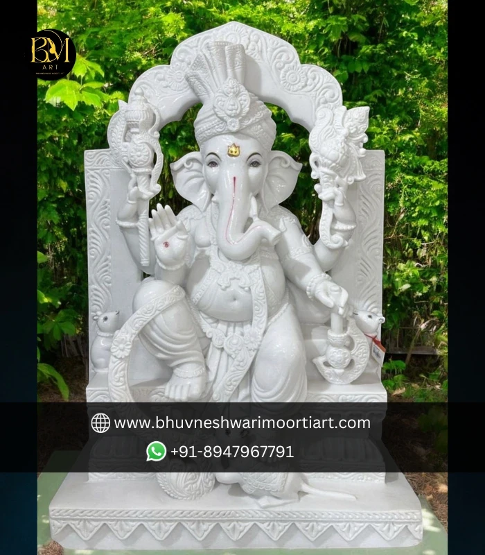 4-Feet White Marble Ganpati Ji statue