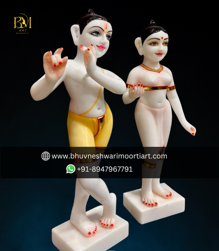 White Marble Iskcon Radha Krishna Statues thumbnail