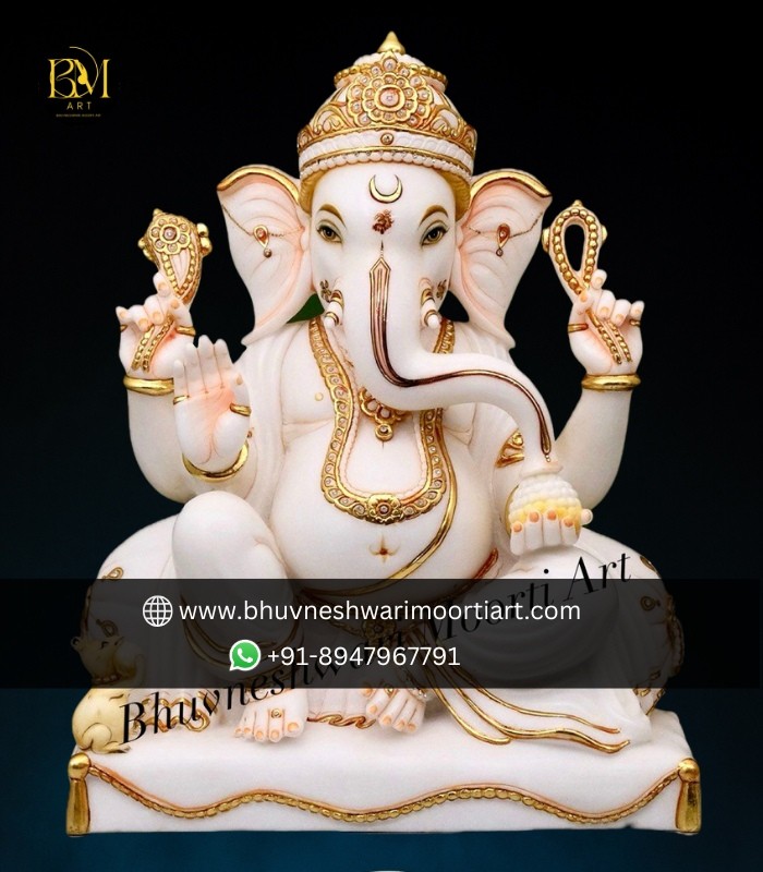 White Stone Antique Ganesha Statue