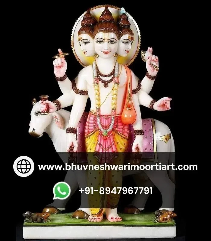 Beautifully Crafted Marble Dattatreya Idol for Home Temple