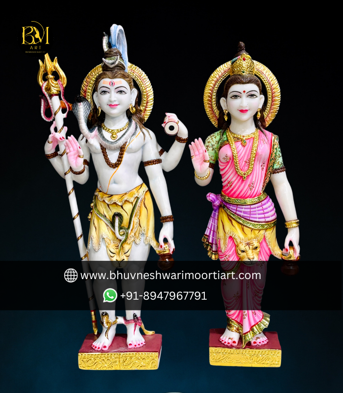 3 Feet Pure Marble Shiv ji-Parvati Ji Standing Statue
