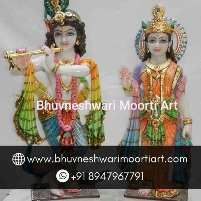 Colorful Radha Krishna Marble Statue