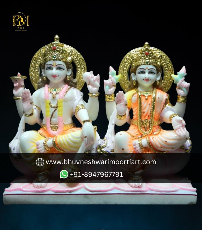 White Marble Laxmi Narayan Statue (Sitting Position)