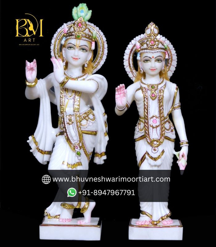 Natural White Marble Radha Krishna Statues