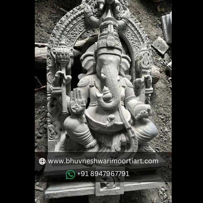 Black Stone Antique Ganesha Statue