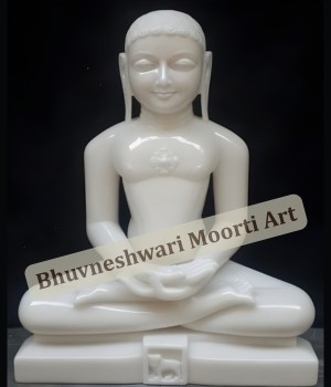 White Marble Jain Mahaveer Statue in Dhyan Mudra