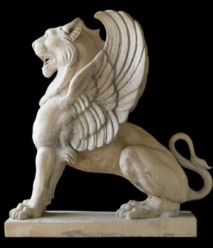 Marble Lion with Wings Sculpture
