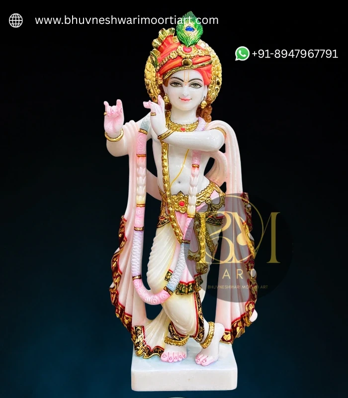 White Makrana Marble Krishna Statue- 21 inch size thumbnail