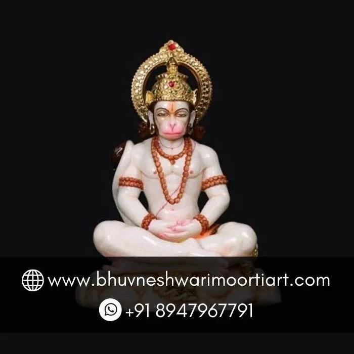 Dhyan Mudra Hanuman Marble Idol for Temple