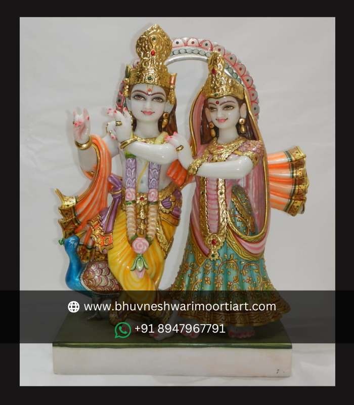 Radha Krishna Jugal Statue with Peacock