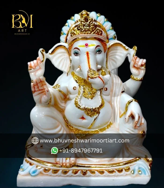 White Marble Antique Look Ganesh Ji Statue