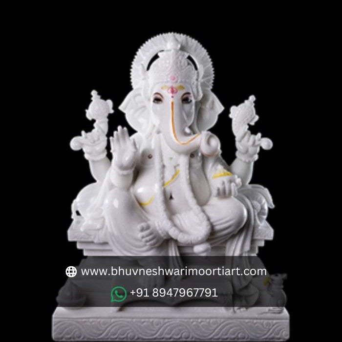 Marble Ganesha Murti on Singhasan